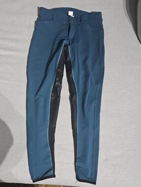 Womens FITS Teal Full Seat Riding Breeches with Black Deerskin Leather Medium